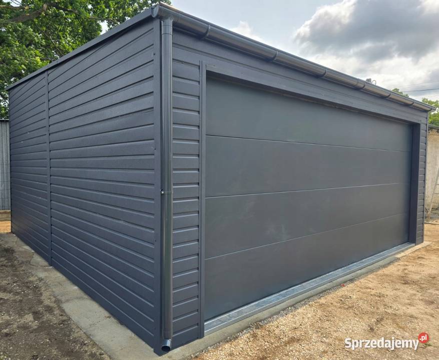 Garaż blaszany 5x6 jednospadowy na przód z bramą Jodłownik