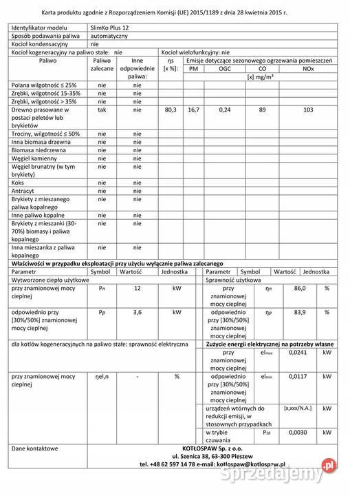 Kocioł pellet Slimko PLUS 12 kW Kotłospaw Golub-Dobrzyń