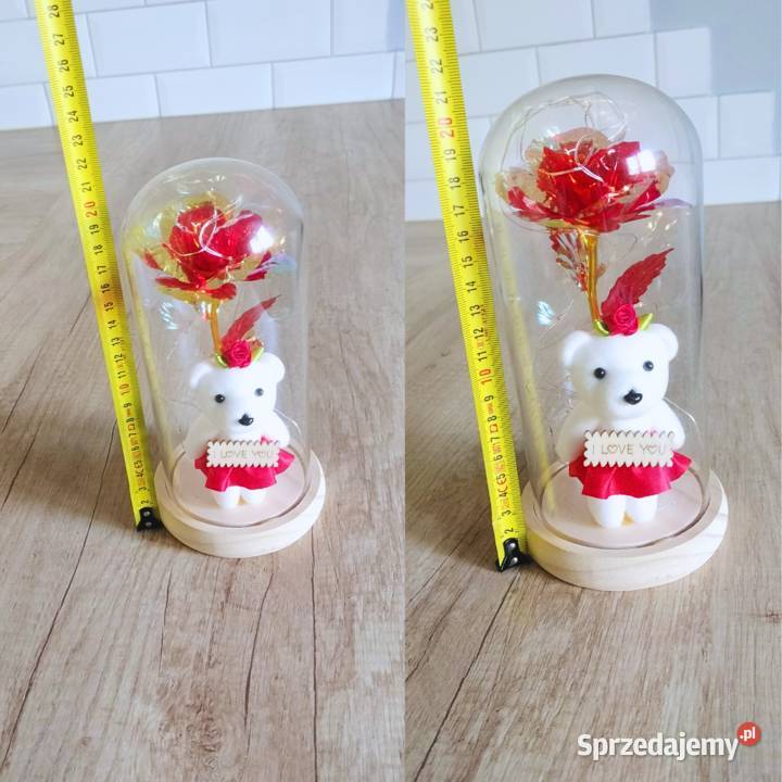 Róża w szkle LED z misiem I love youprezent Bydgoszcz