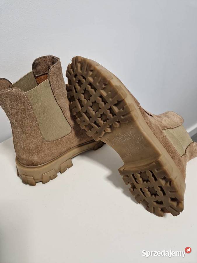 Skórzane botki w kolorze beżowym skóra Nowogard