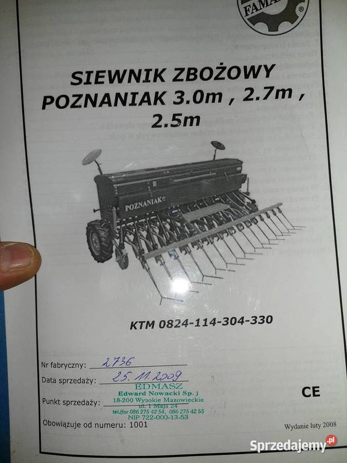 Siewnik poznaniak 3m 27m Łopienie-Zyski sprzedam