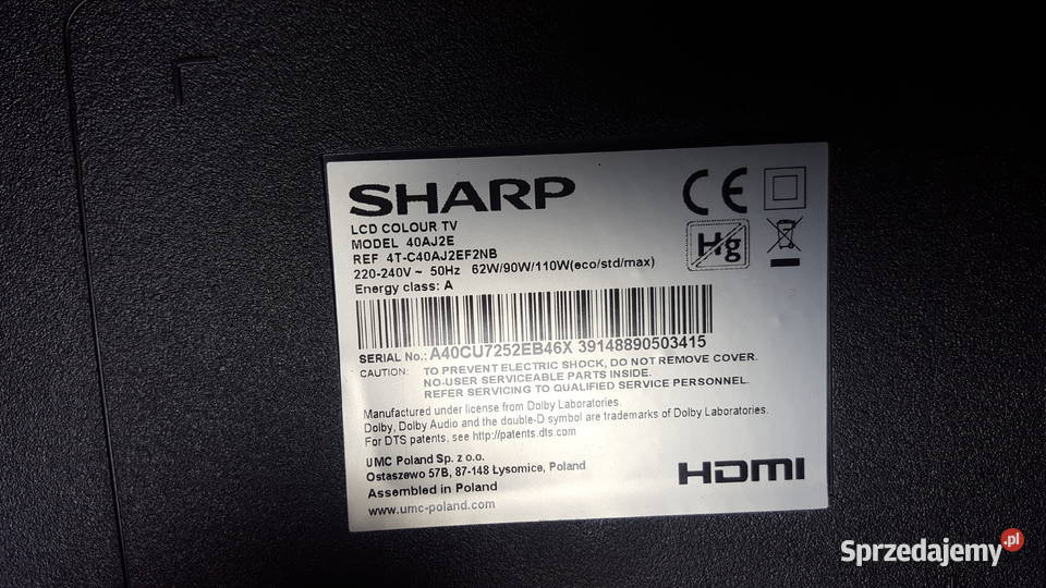 Sharp Lcd 40AJ2E zbita matr 4K Telewizory śląskie Sosnowiec sprzedam