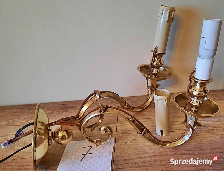 Kinkiet kinkiety podwójne mosiężne przedwojeene Ostrów Wielkopolski