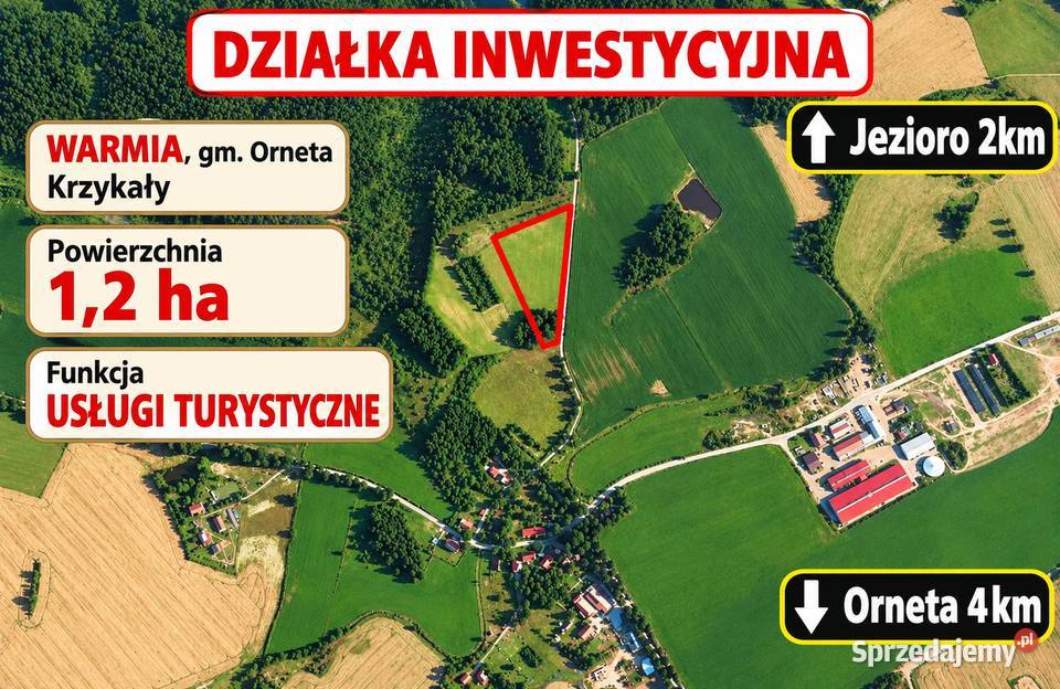Działka inwestycyjna 12ha na Warmii Krzykały
