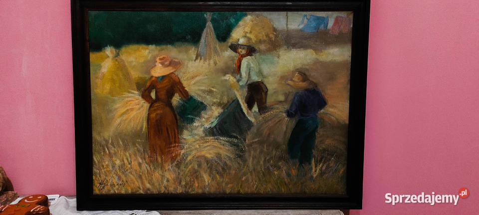 Obraz olej na płótnie żniwach A Siwecki Kraków