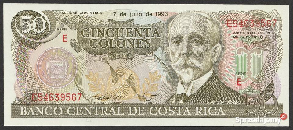 KOSTARYKA 50 COLONES 1993 STAN BANKOWY UNC