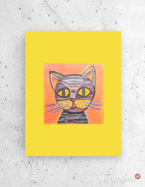 żółty obraz z kotkiem mały kot rysunek A4 kot Dom i Ogród Kielce
