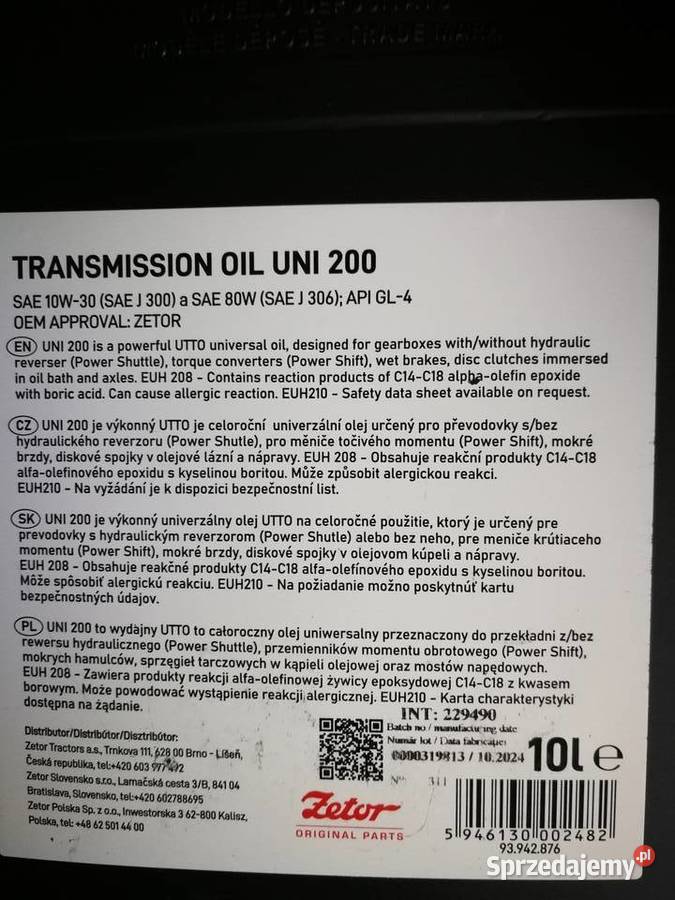 OLEJ DO ZETORA TRANSMISSION OIL UNI 200 10L Zetor Szczecin