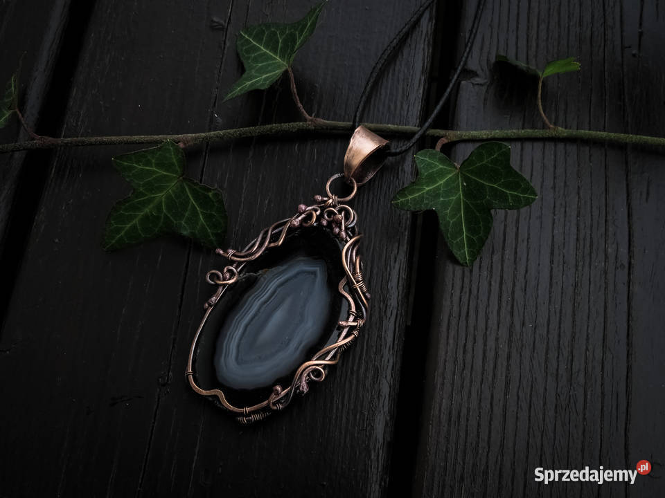 Unikatowy miedziany wisiorek czarnobiały agat małopolskie Kraków