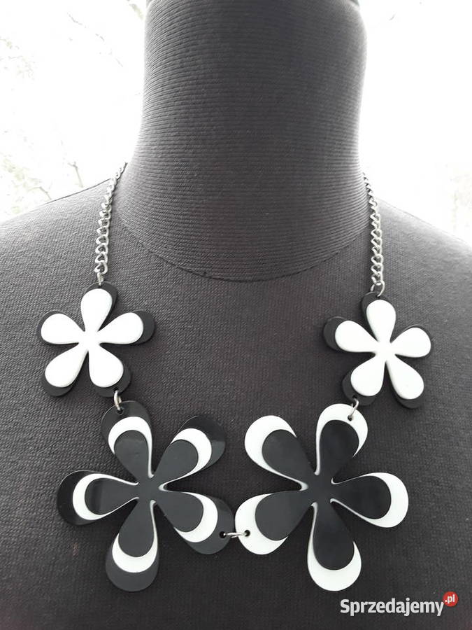efektowny naszyjnik kwiatowy czarnobiały Warszawa