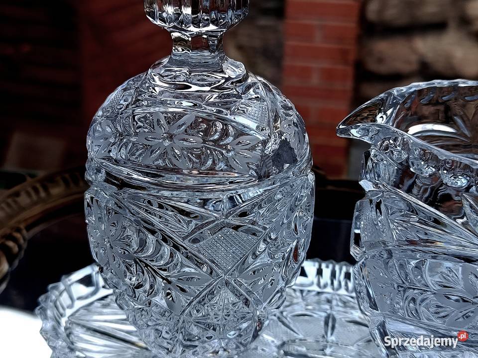 Zestaw kryształowy cukiernica mlecznik taca Porcelana i szkło Klenica