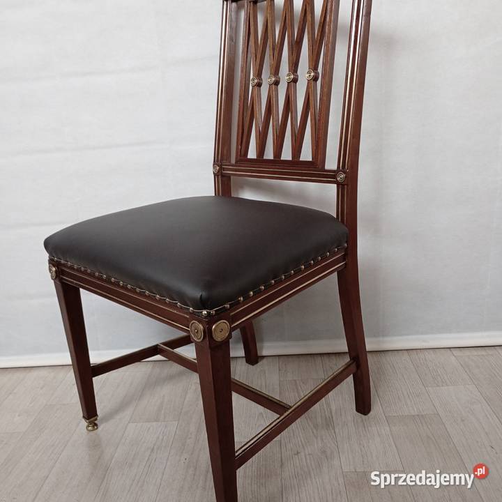 Krzesło lata 30te mahoń skóra inkrustowane Puszczykowo