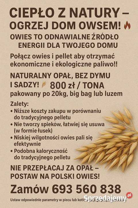 Sprzedaż owsa opałowego zamiennik pelletu i Turów