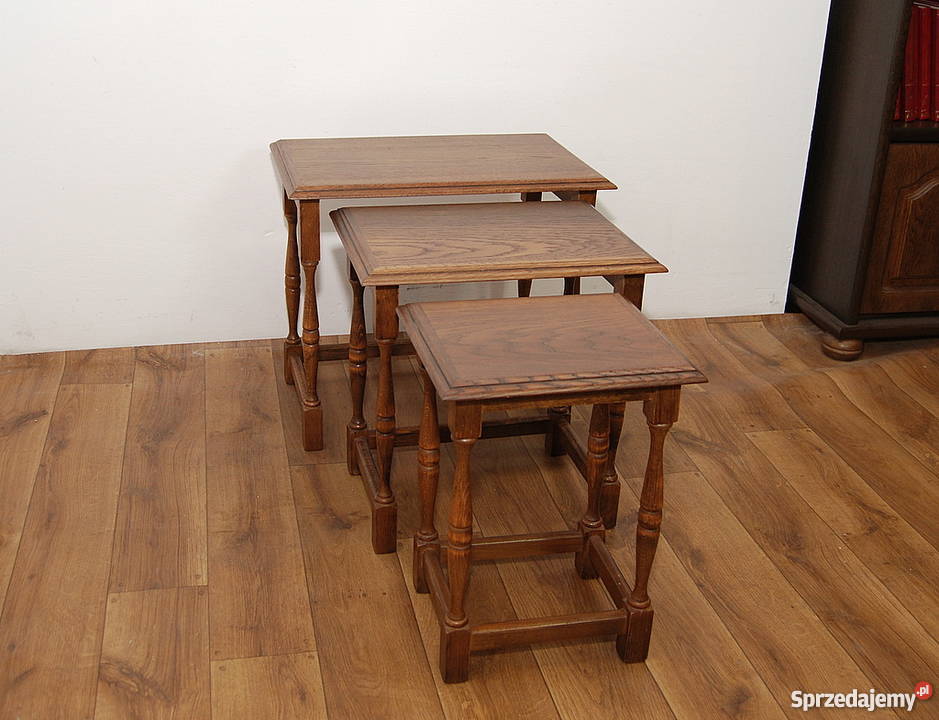 ŁADNE DĘBOWE TROJAKI TROJACZKI TRZY STOLIKI Meble Świdnica