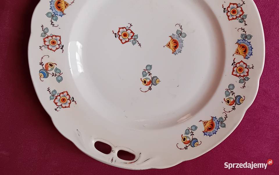 Patera art deco z dwoma uchwytami sygnowana Porcelana i szkło
