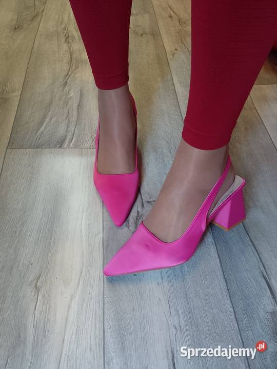 3940 Różowe czółenka wieczorowe z odkrytą piętą Kraków