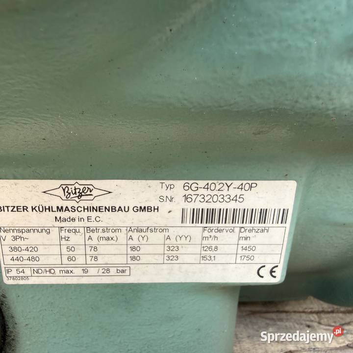Sprężarka chłodnicza 6G402Y40P Bitzer 127 m3h Paczków