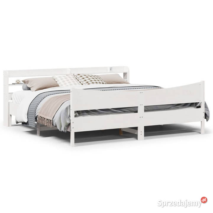 Rama łóżka z wezgłowiem biała lite drewno 82cm Dom i Ogród
