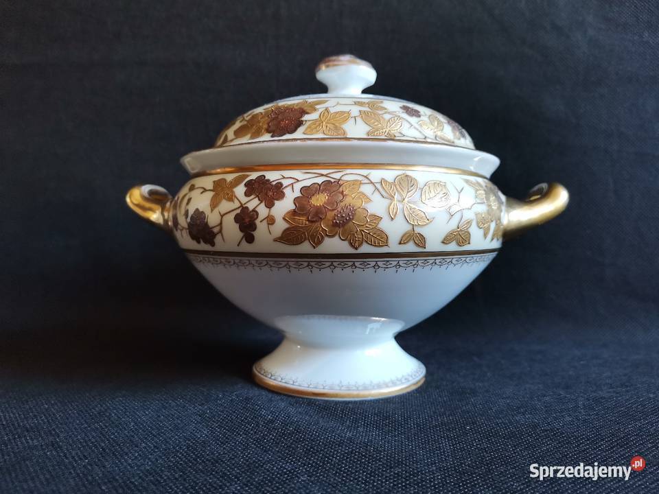 Stara przedwojenna mała złocona waza Porcelana i szkło Katowice