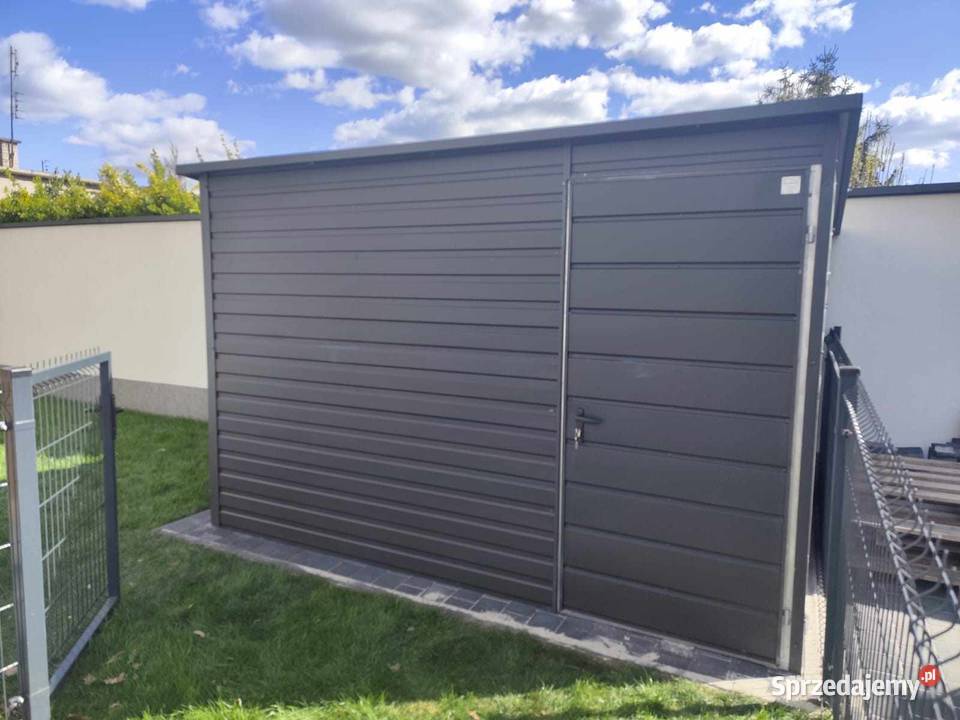 Ładny Garaż Blaszany GRAFITOWY z zadaszeniem