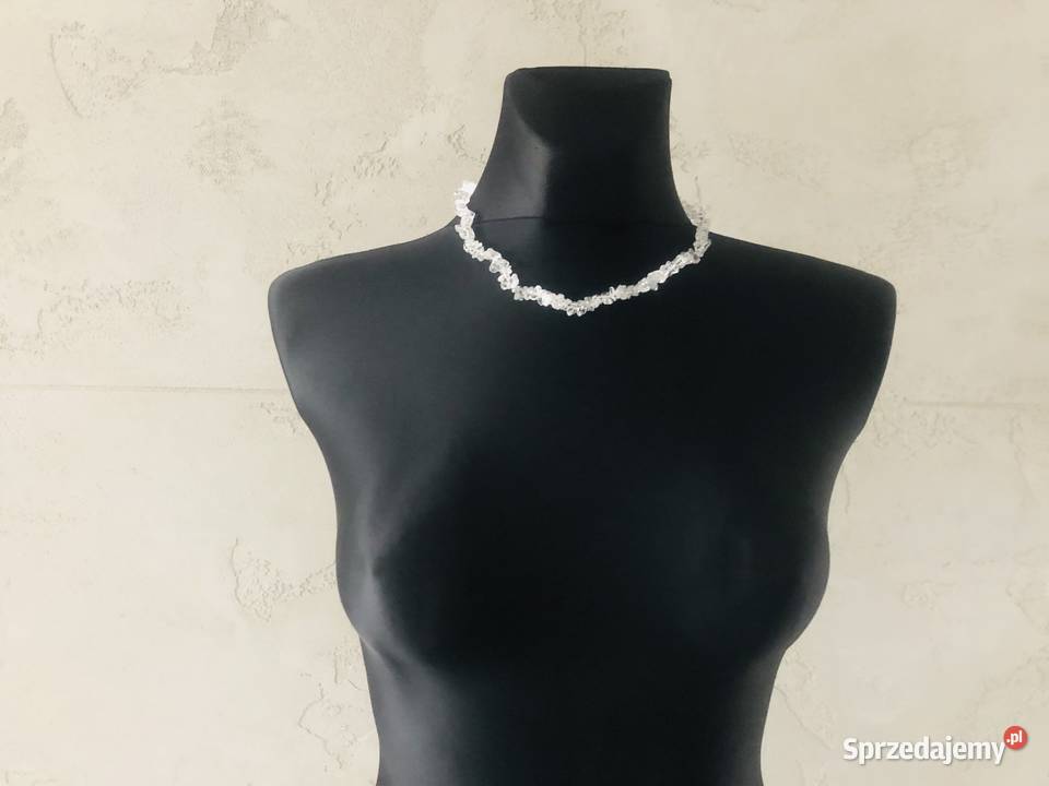NOWE Korale koraliki kamienie białe srebrne