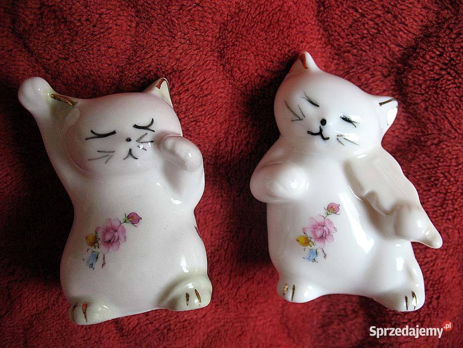 Kot Kotek gra kotka tańczy porcelana 7 x 5 x 4 biały