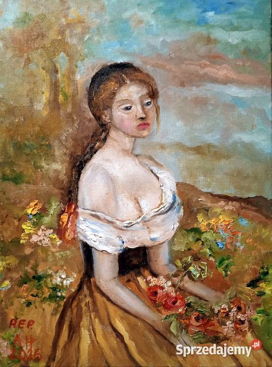 Obraz olejny Dziewczyna z kwiatami sprzedam