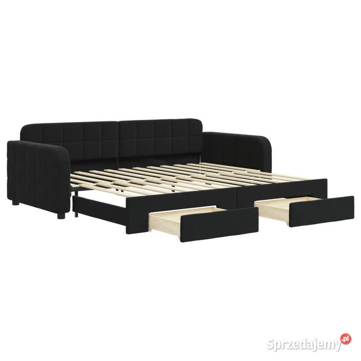 Sofa rozsuwana z szufladami czarna aksamit 71cm