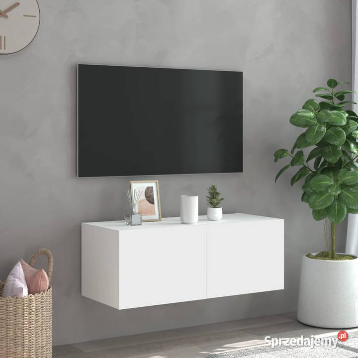 Ścienna szafka TV z LED biała 80x35x31 WM837281 sprzedam