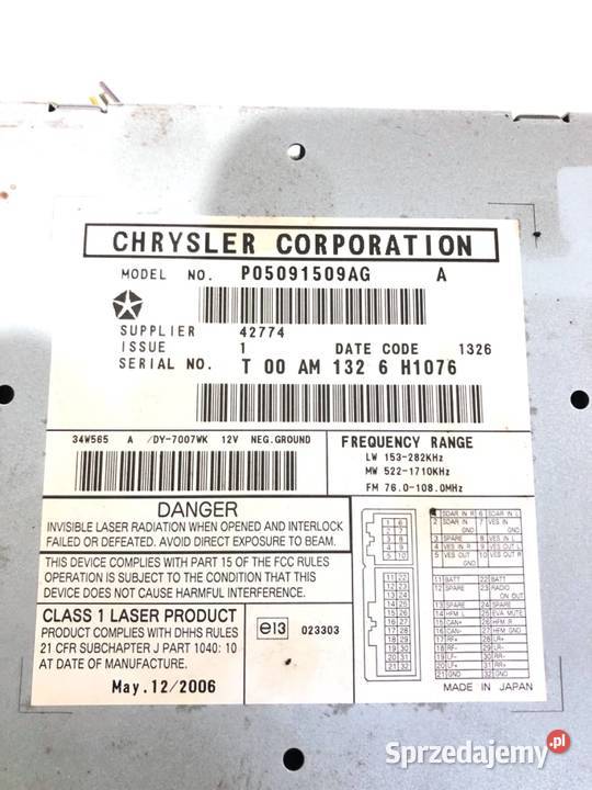 RADIO DODGE CALIBER P05091509AG ODTWARZACZ sprzedam