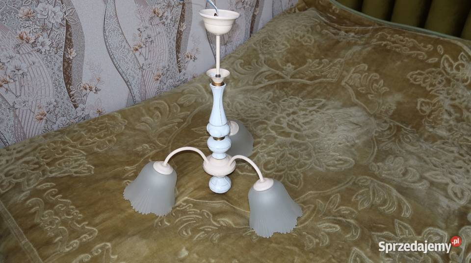 Żyrandol 3 Ramienny z Porcelitu Klosze Szkło PRL dolnośląskie Ziębice