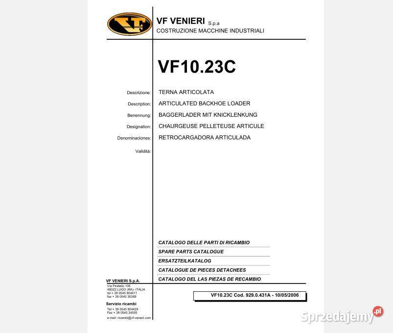 Venieri VF9015 VF1023C katalog części Kielce sprzedam