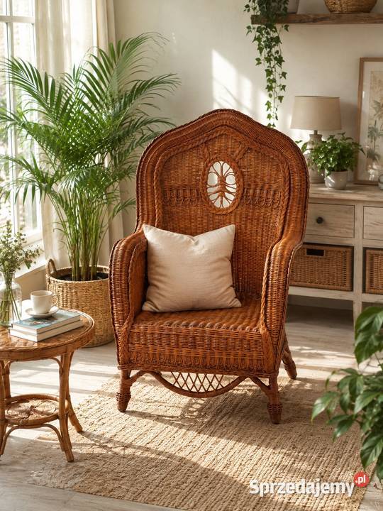 Unikatowy Fotel Wiklinowy Rattanowy Styl Vintage Poddębice sprzedam