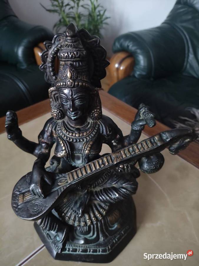 Antyczna rzeźba z brązu Bogini Saraswati duża 5 lubelskie Janów Lubelski