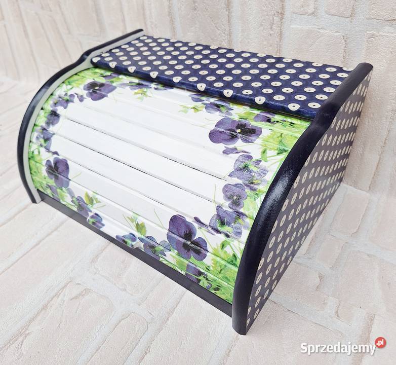 Chlebak z drewna bukowego decoupage Bolesławiec fioletowy