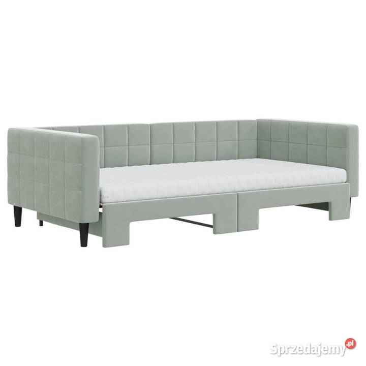 Sofa rozsuwana z materacami jasnoszara aksamit Warszawa