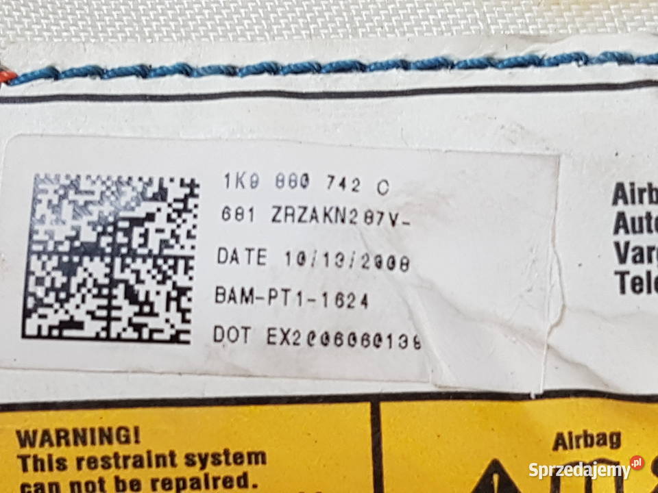 VW GOLF V KOMBI KURTYNA POWIETRZNA LEWA PRAWA Rok produkcji 2009 Turkowice