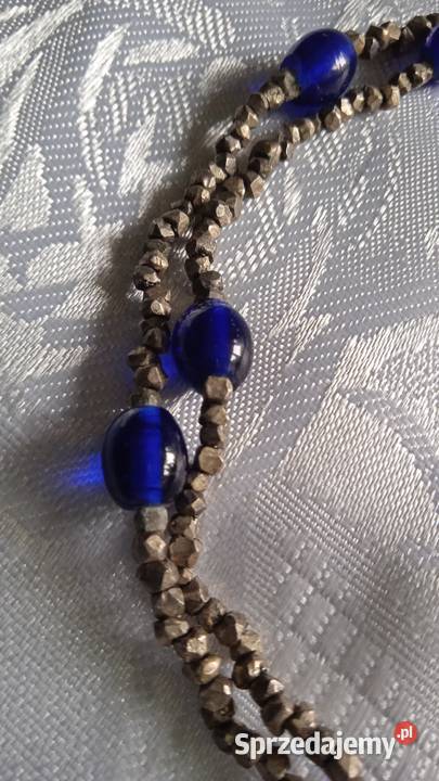 KRÓTKI NASZYJNIK OBRÓŻKA Z KOBALTOWYCH KORALI I Zegarki i Biżuteria Piła