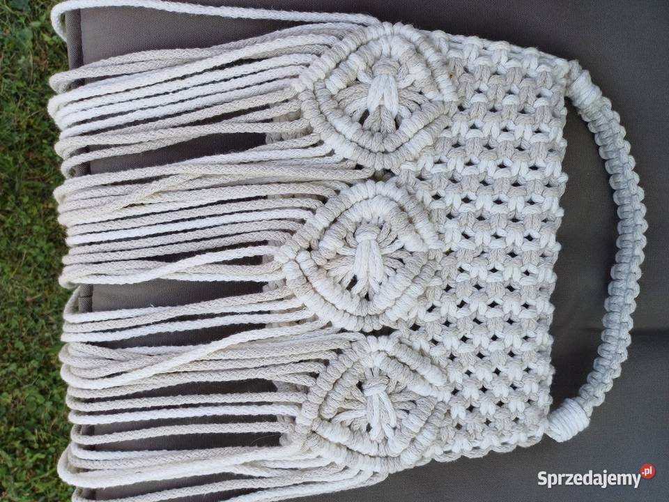Torebka białobeżowa ze sznurka mała do ręki 25cm Kraków sprzedam
