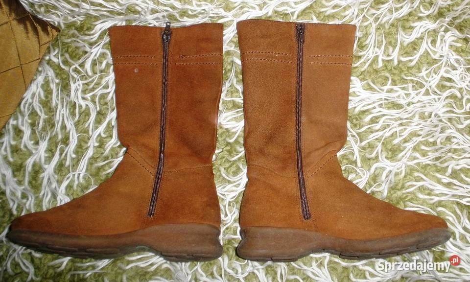 Kozaki skórzane jasnobrązowe damskie ocieplane Obuwie Kraków