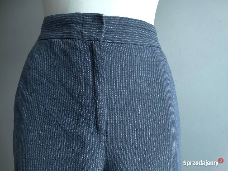 Spodnie Lniane 100 Len Kuloty Culotte Niebieskie Paski Łomża