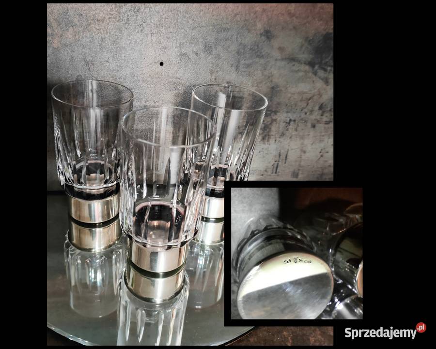 Kryształowe szklanki Sterling Silver 925 H Bauer wielkopolskie Kalisz sprzedam