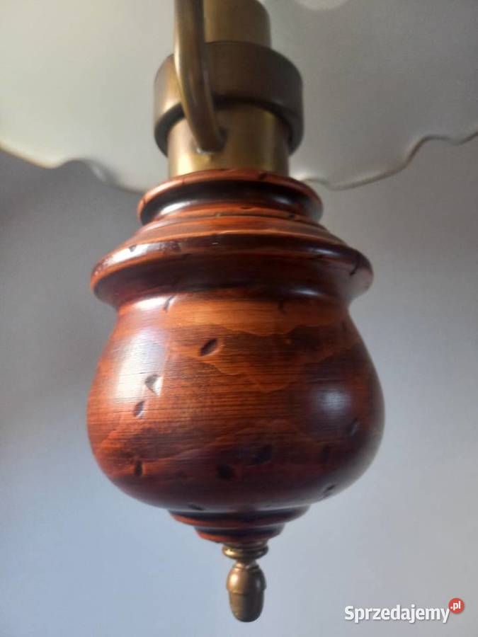 Żyrandol drewniany holenderski Szklany klosz Gawroniec sprzedam