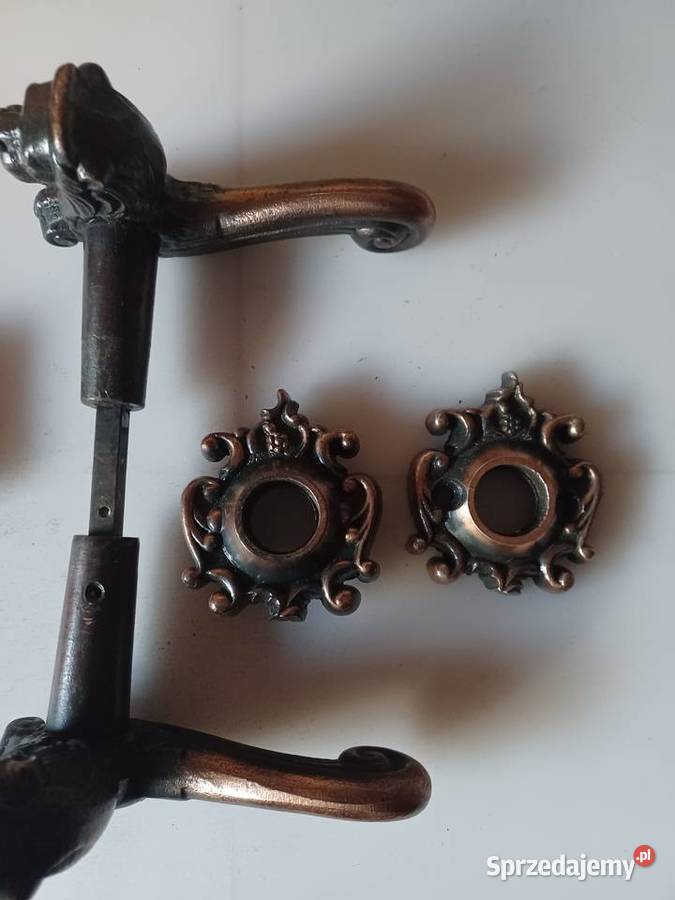 Komplet piekne klamki z głową lwa i szyldy