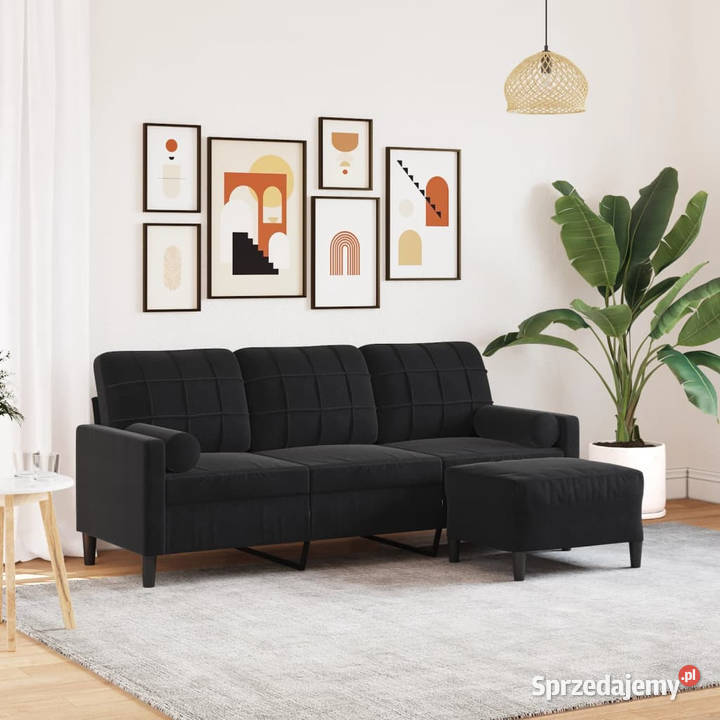 3osobowa sofa z podnóżkiem czarna 180 aksamit mazowieckie Warszawa