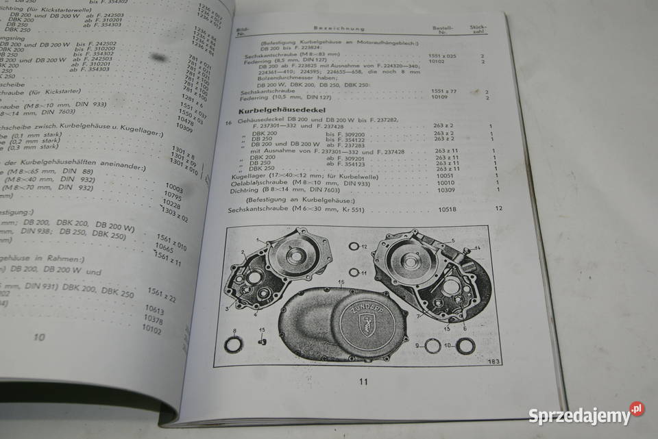 KATALOG CZĘŚĆI ZUNDAPP DB 200 DBK 200 DB 250 Rybnik sprzedam