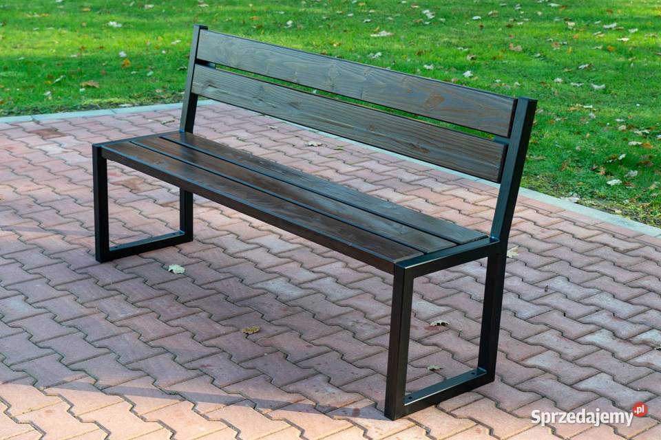 Ławka stalowa z oparciem miejska parkowa Kraków