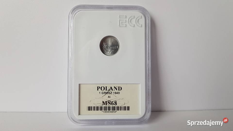 1 grosz 1949 MS68 holder GCN ECC PRL Dąbrowa Górnicza
