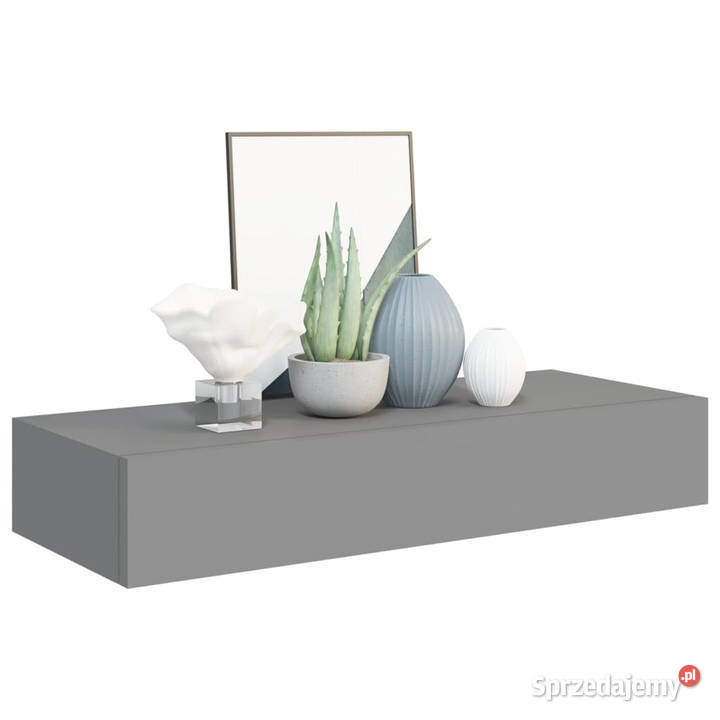 Półka ścienna z szufladą szara 60 x 235 x 10 MDF Półki Warszawa