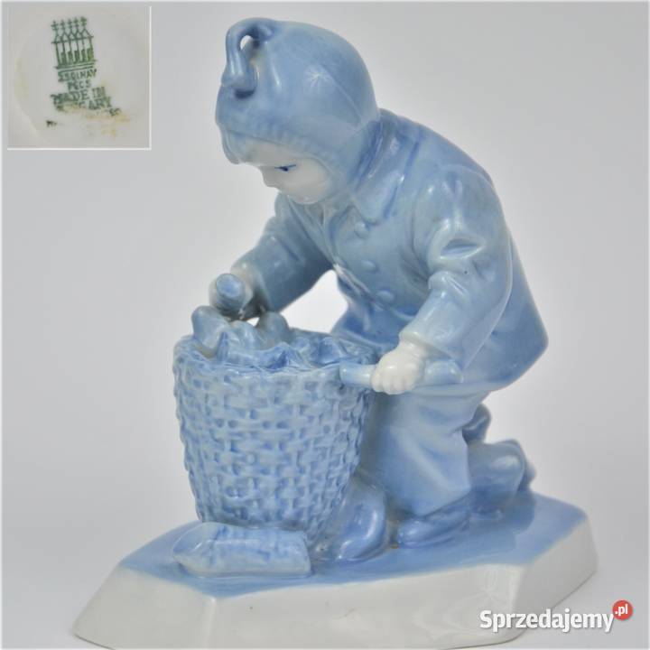 Dziecko z koszem art deco A Sinkó Zsolnay błękit Warszawa